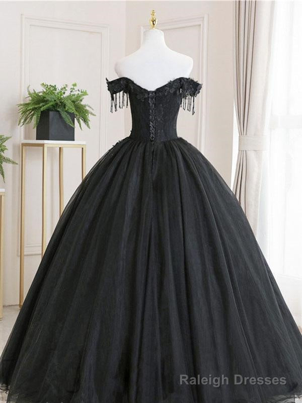 Ball Gown Black Tulle Off The Shoulder Prom Dress Evening Dress