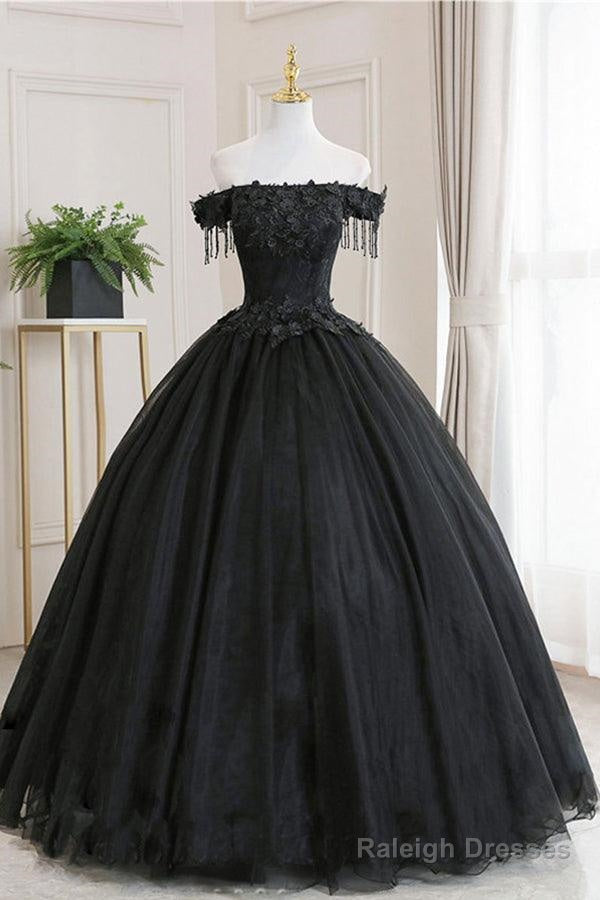 Ball Gown Black Tulle Off The Shoulder Prom Dress Evening Dress Main image