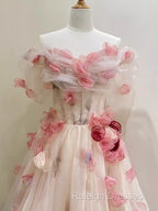 Ball Gown Champagne Floral Prom Dresses Long Prom Dress