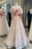 Ball Gown Champagne Tulle Floral Prom Dress