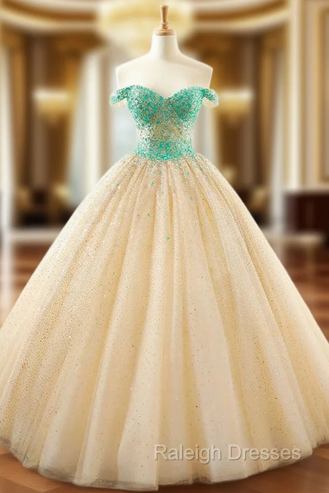 Ball Gown Champagne Tulle Sequins Off The Shoulder Wedding Dresses Main image