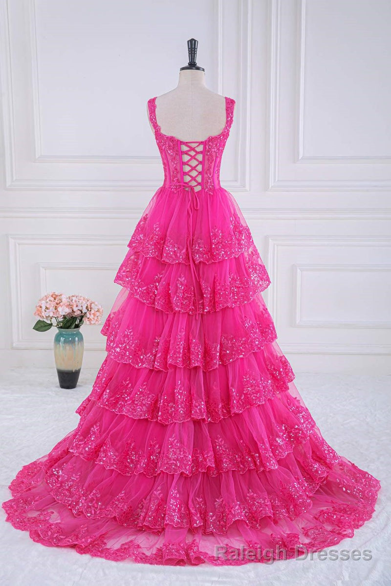 Ball Gown Corset Layered Fuchsia Prom Dresses Sweetheart Sequin Secondary image