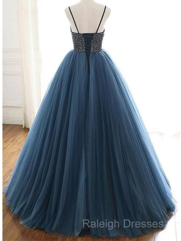 Ball Gown Deep Blue Tulle Prom Dress Evening Dress With Beading, Secondary image
