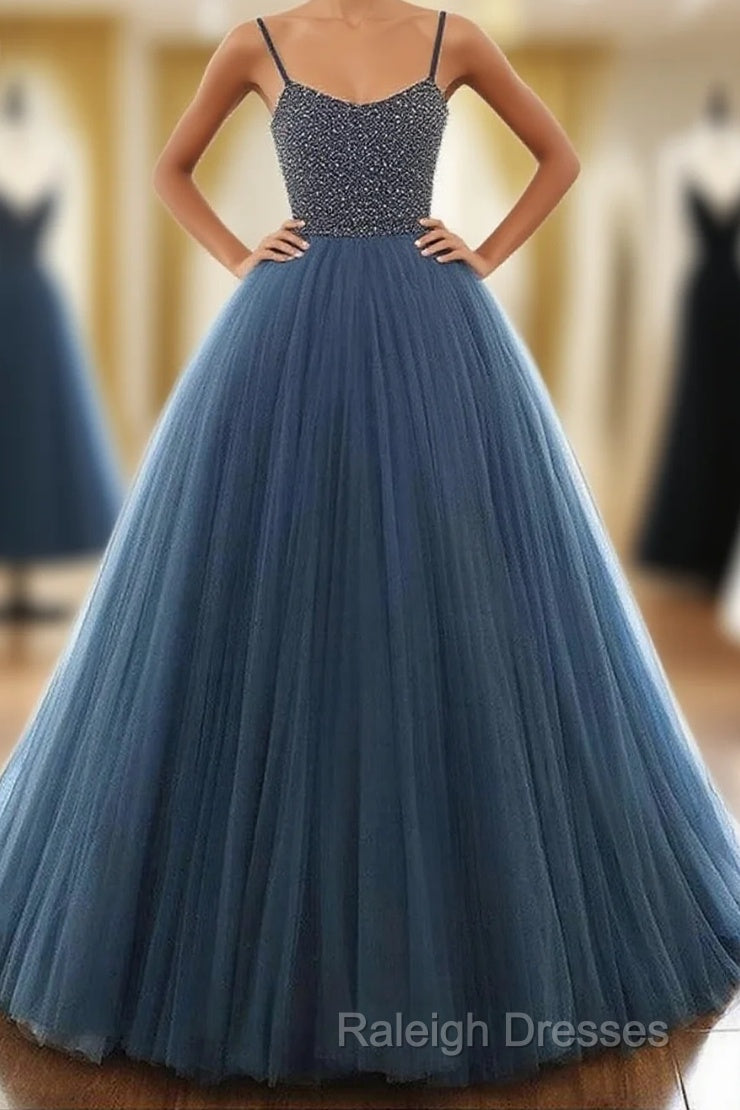 Ball Gown Deep Blue Tulle Prom Dress Evening Dress With Beading, Main image