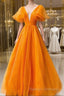 Ball Gown Prom Gown Celebrity Style Dresses Wedding Prom Dresses Floor Length Short Sleeve V Neck Fall Wedding Guest Organza With Pleats Ruffles