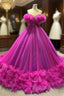 Ball Gown Fuchsia Tulle Pearls Prom Dress