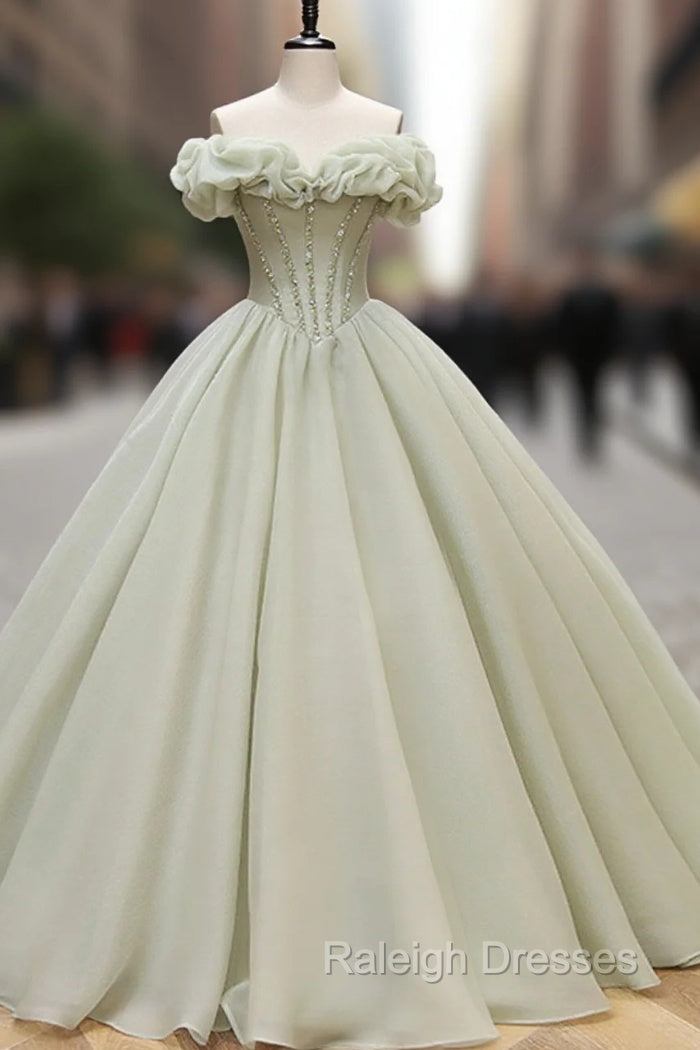 Ball Gown Green Long Prom Dress, Green Formal Sweet 16 Dress with Beading Main image
