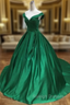 Ball Gown Green Satin Off the Shoulder Prom Dress