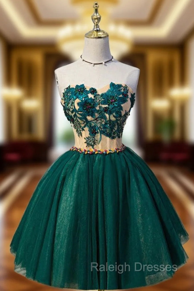 Ball Gown Green Sweetheart Tulle Lace Up Homecoming Dresses