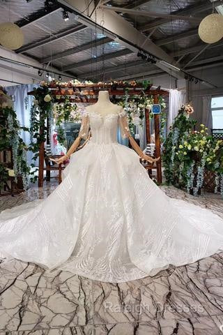 Ball Gown Half Sleeves Lace Bridal Dresses With Sequins Princess Long Wedding Dresses
