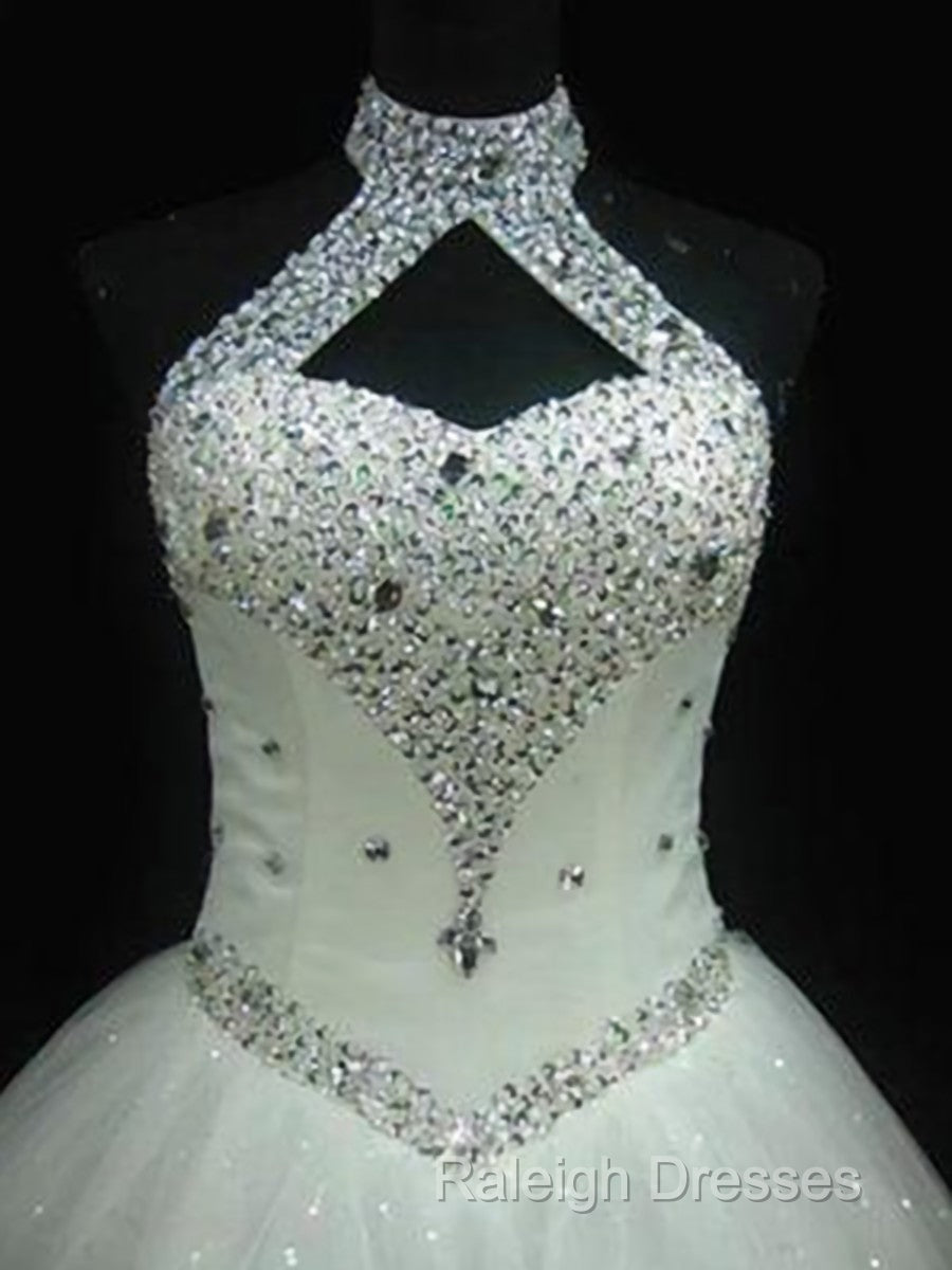 Ball-Gown Halter Beading Floor-Length Tulle Wedding Dresses Secondary image
