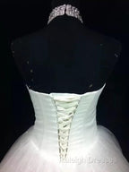 Ball-Gown Halter Beading Floor-Length Tulle Wedding Dress