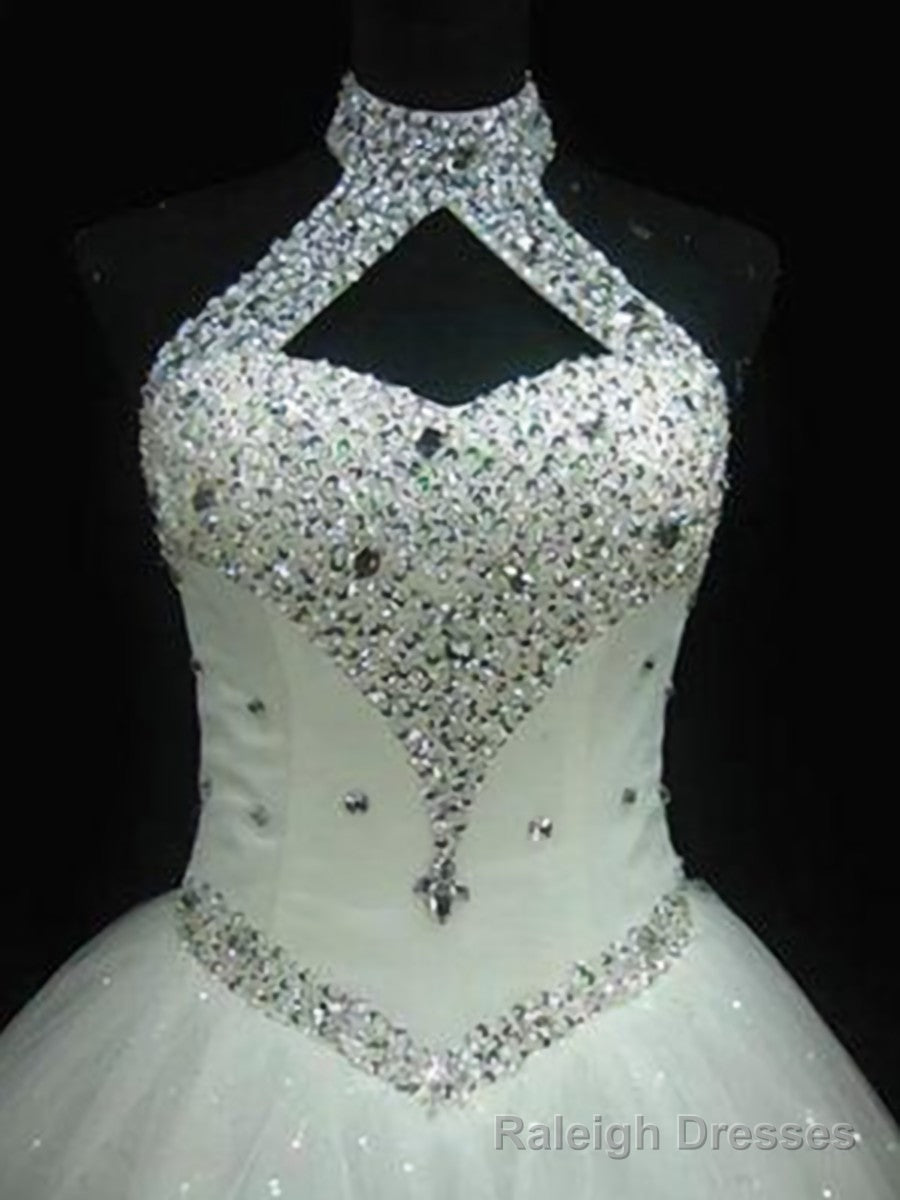 Ball-Gowns Halter Beading Floor Length Tulle Wedding Dress
