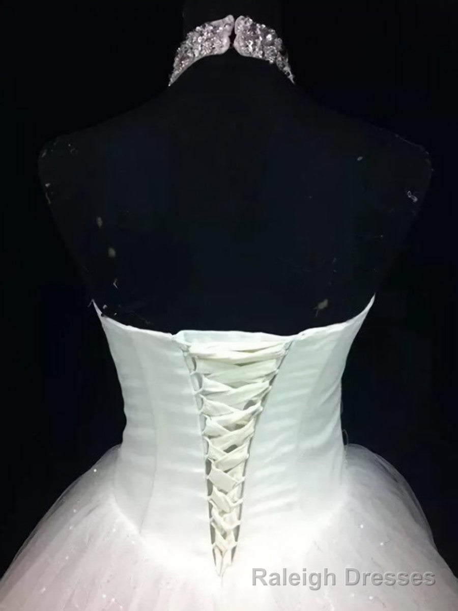 Ball-Gowns Halter Beading Floor Length Tulle Wedding Dress