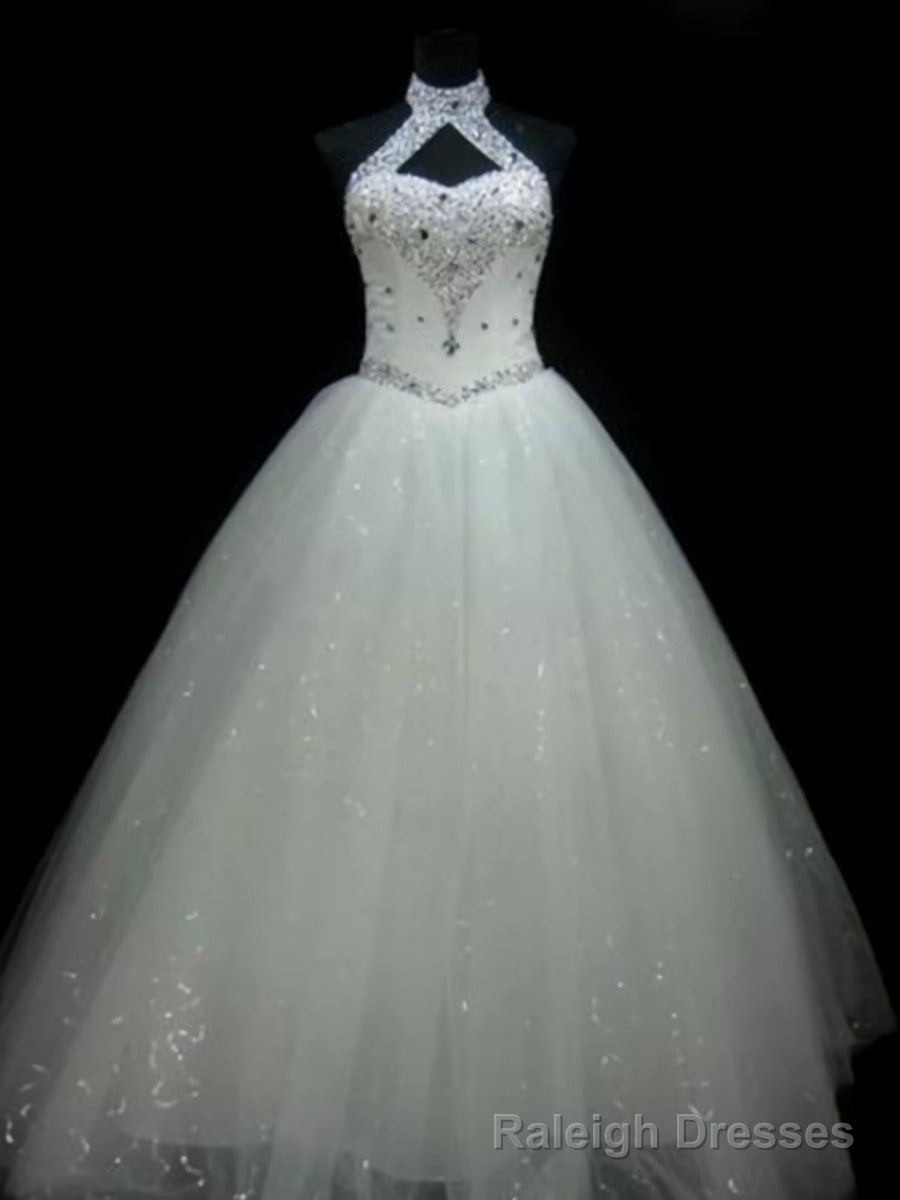 Ball-Gown Halter Beading Floor-Length Tulle Wedding Dress Main image