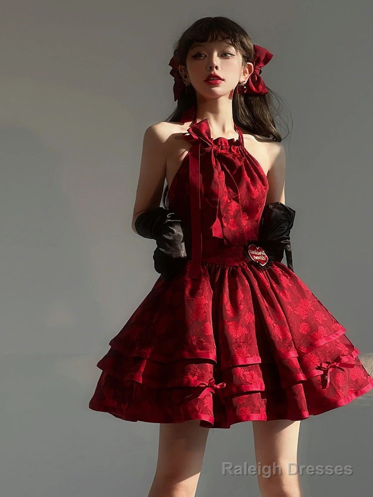 Ball Gown Halter Dark Red Christmas Dress Birthday Dresses Birthday Outfits