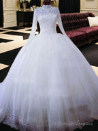 Ball-Gowns High Neck Long Sleeves Lace Chapel Train Tulle Wedding Dresses