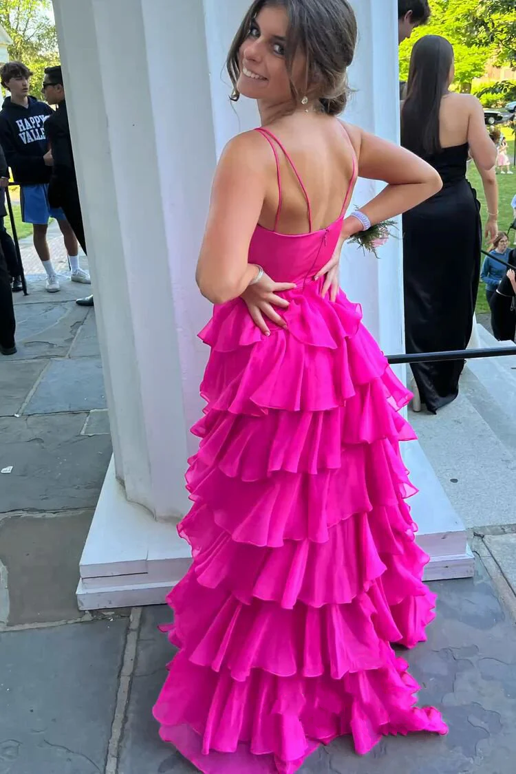 Ball Gown Hot Pink Straps Evening Party Dress Prom Dress