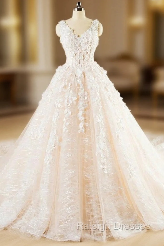 Ball Gown Ivory V Neck Backless Haute Couture Wedding Dress Main image