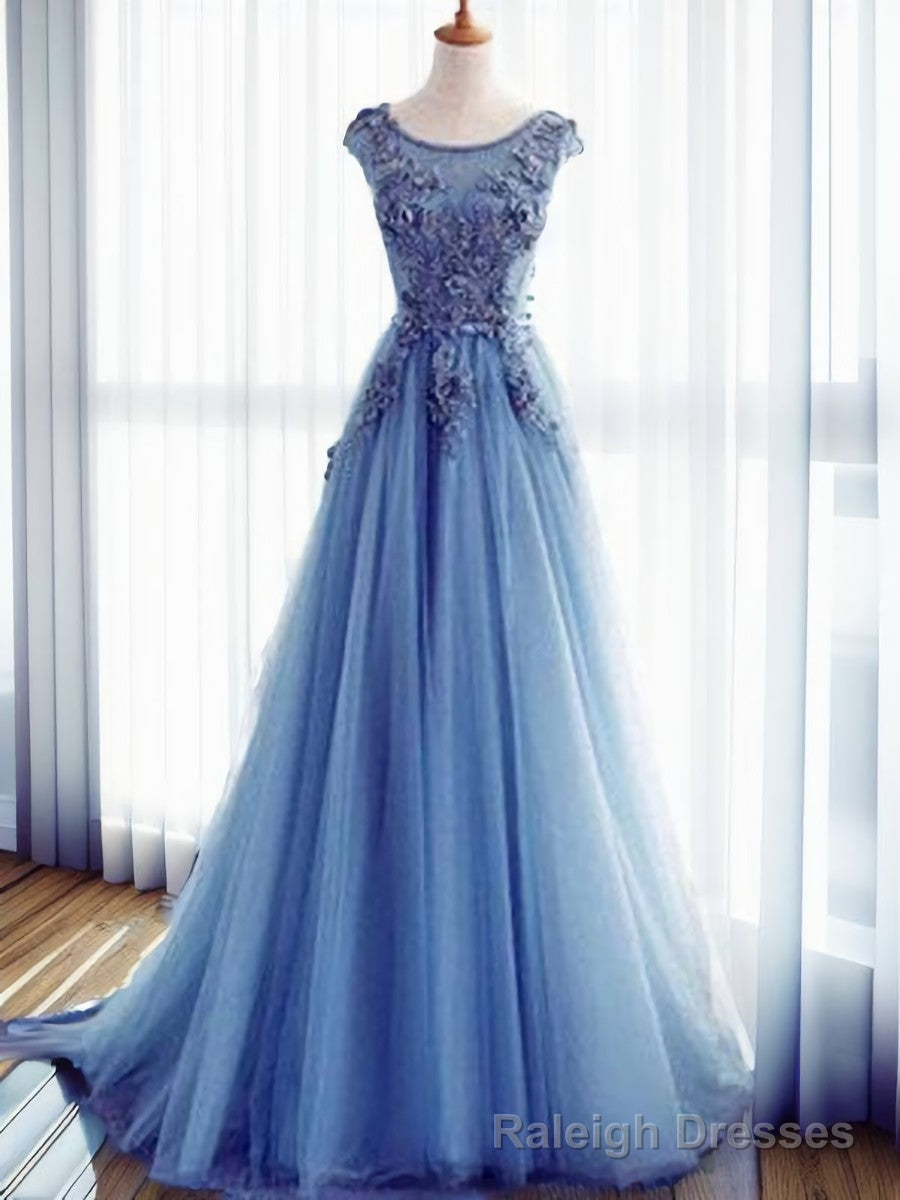 Ball-Gown Jewel Appliques Lace Sweep Train Tulle Dress Main image
