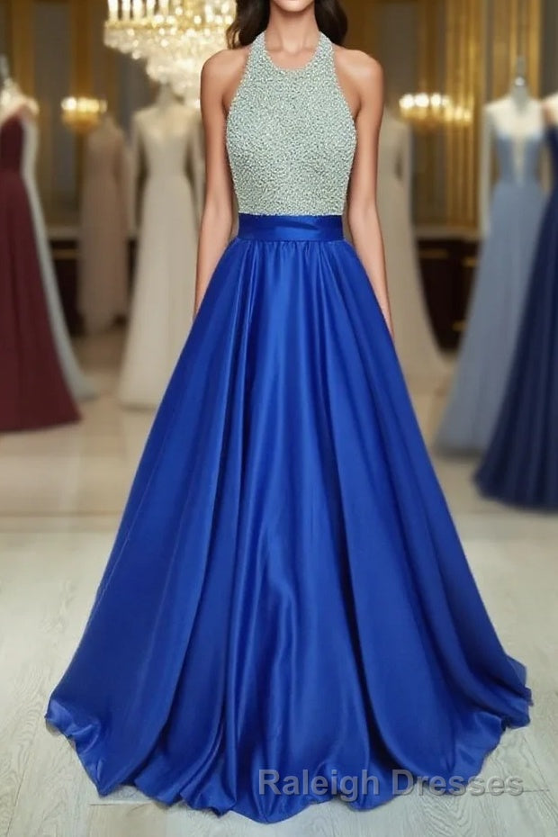 Ball Gown Jewel Floor-Length Satin Evening Dresses With Rhinestone Main image