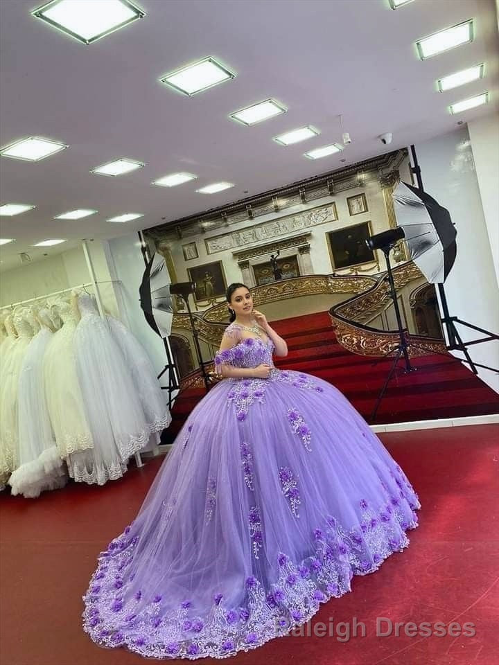 Ball Gown Lace Off-the-Shoulder Lavender Quinceanera Dress