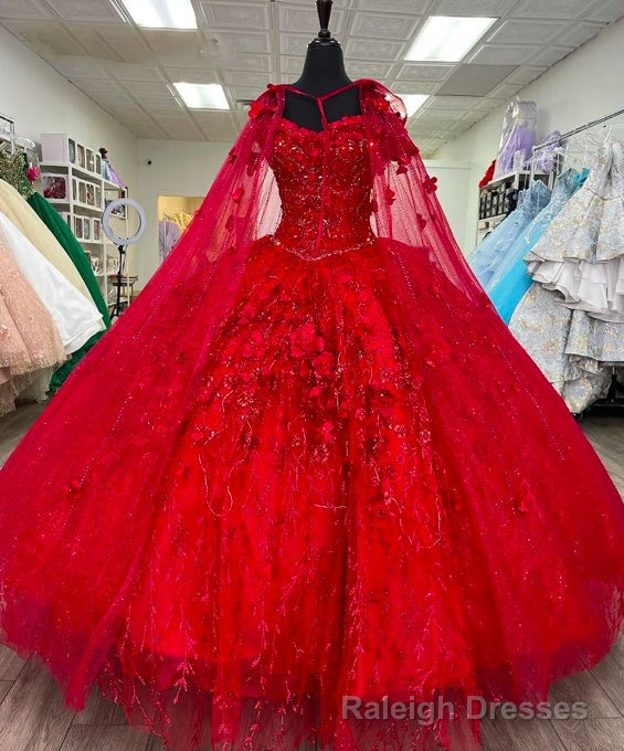 Ball Gown Lace Off-the-Shoulder Red Quinceanera Dress