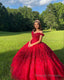 Ball Gown Lace Off-the-Shoulder Red Quinceanera Dress