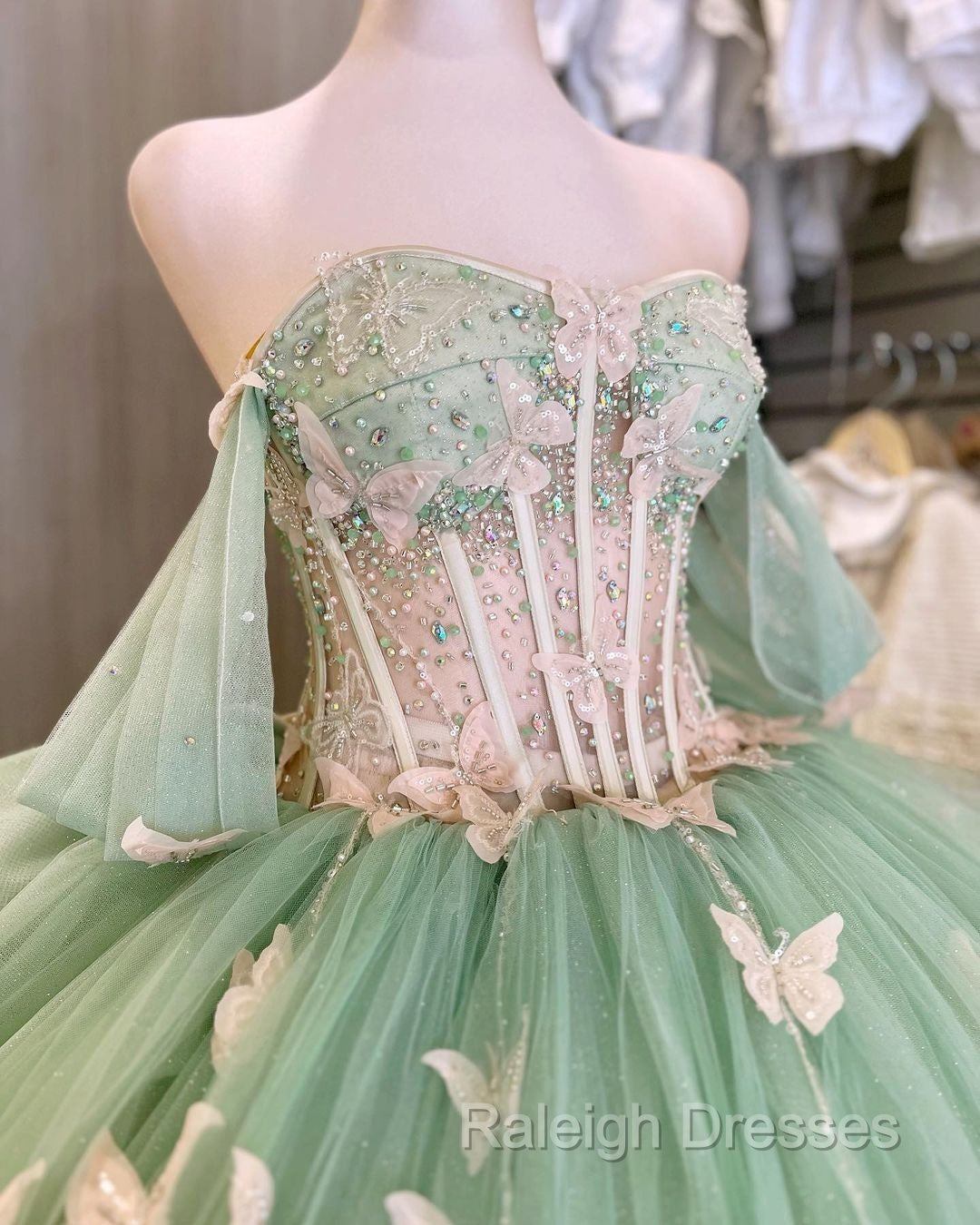 Ball Gown Light Green Tulle Quinceanera Dress With Butterflies Secondary image