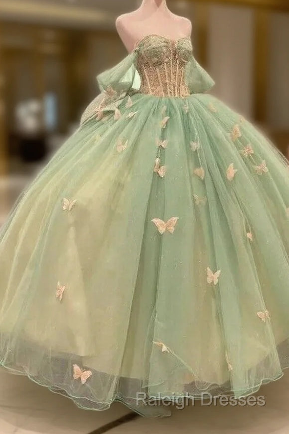 Ball Gown Light Green Tulle Quinceanera Dress With Butterflies Main image