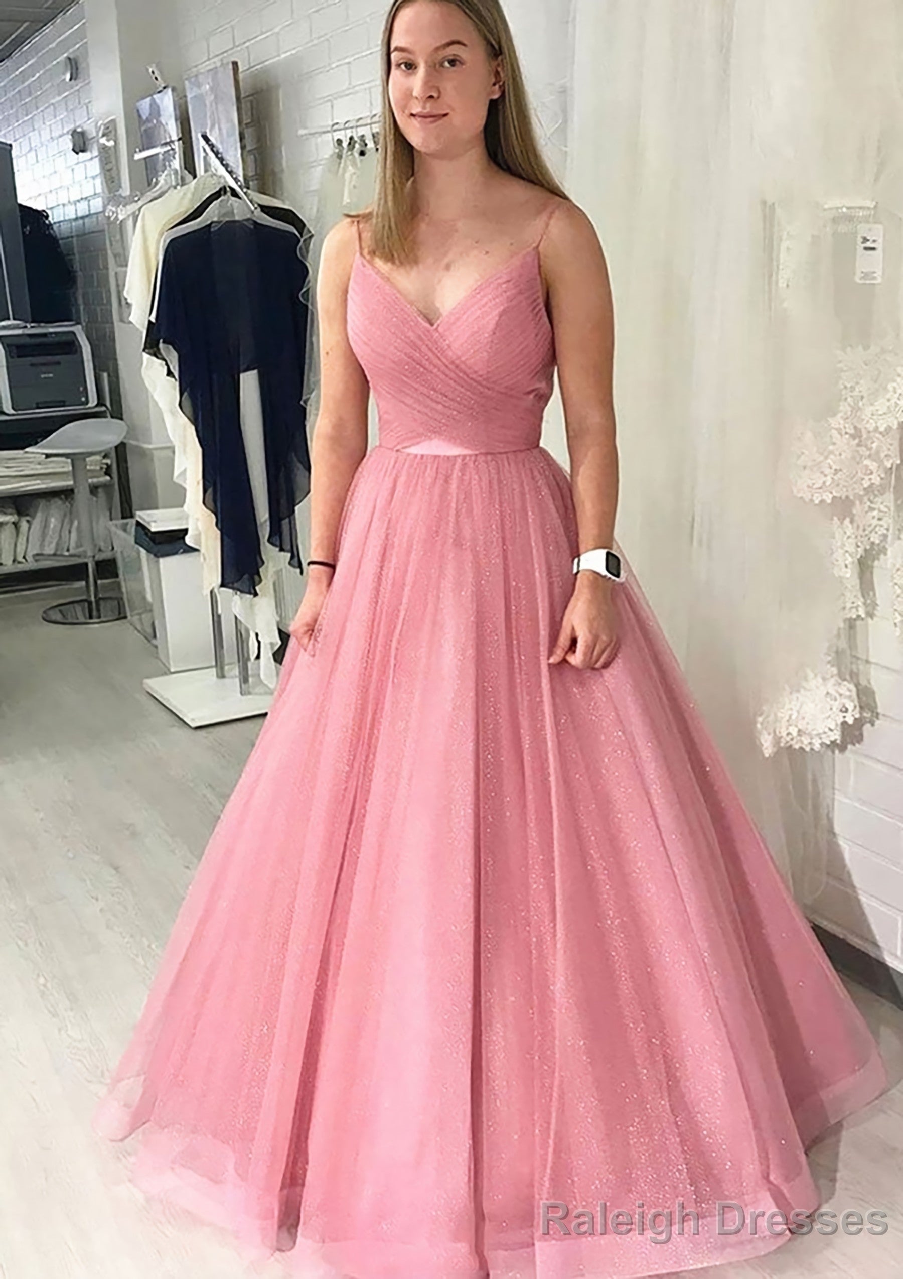 Ball Gown Long Dress Floor Length Sparkling Tulle Prom Dress With Pleated Main image