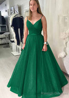 Ball Gown Long Dress Floor Length Sparkling Tulle Prom Dress With Pleated