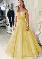 Ball Gown Long Dress Floor Length Sparkling Tulle Prom Dress With Pleated
