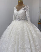 Ball Gown Long Sleeve Lace Wedding Dress