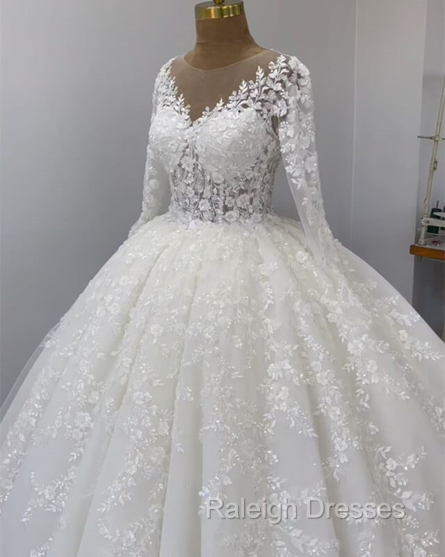 Ball Gown Long Sleeve Lace Wedding Dress