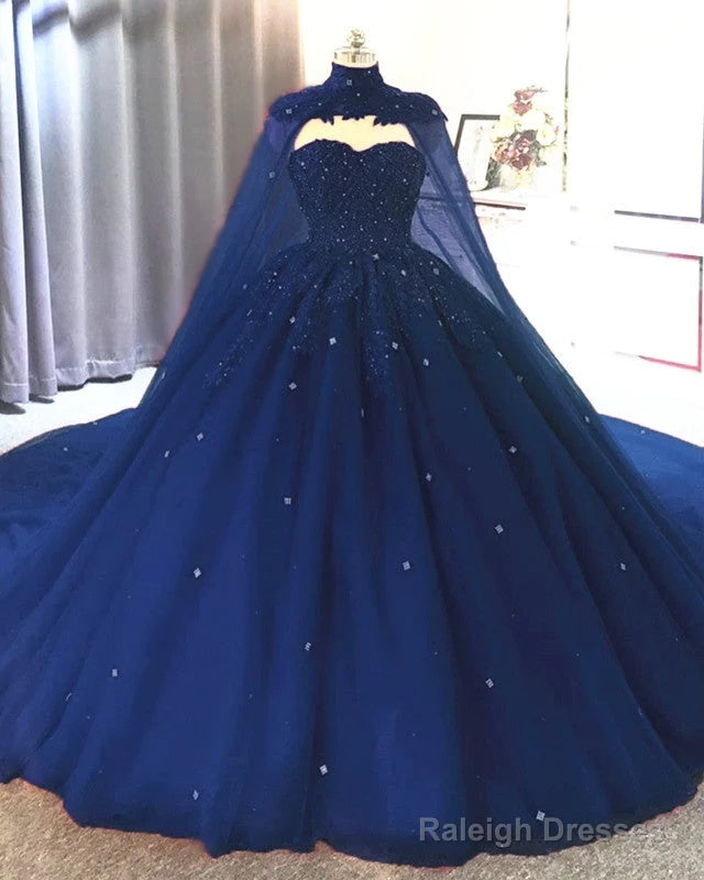 Ball Gown  Navy Blue Tulle Lace Crystals Quinceanera Dresses With Cape Secondary image