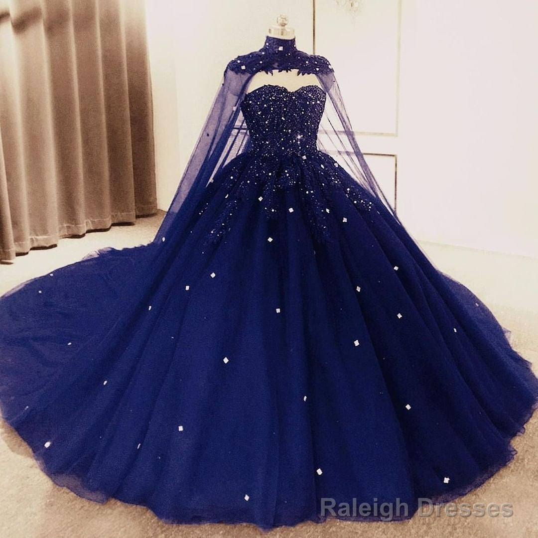 Ball Gown  Navy Blue Tulle Lace Crystals Quinceanera Dresses With Cape Main image