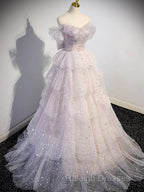 Ball Gown Off Shoulder Tulle Sequin Light Pink Long Prom Dress