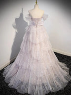 Ball Gown Off Shoulder Tulle Sequin Light Pink Long Prom Dress