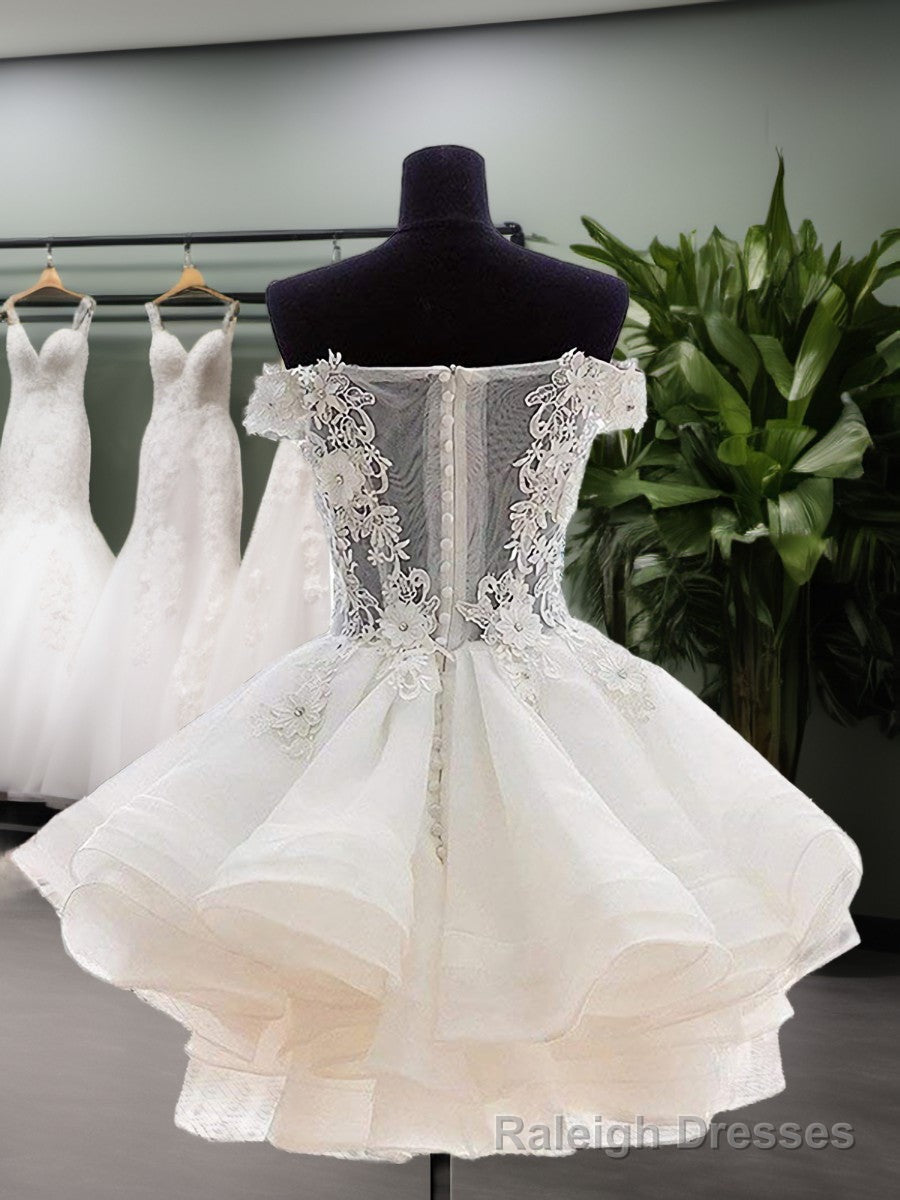Ball-Gown Off-the-Shoulder Appliques Lace Short/Mini Organza Dress Secondary image