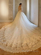 Ball Gowns Off-the-Shoulder Cathedral Train Tulle Wedding Dresses With Beading