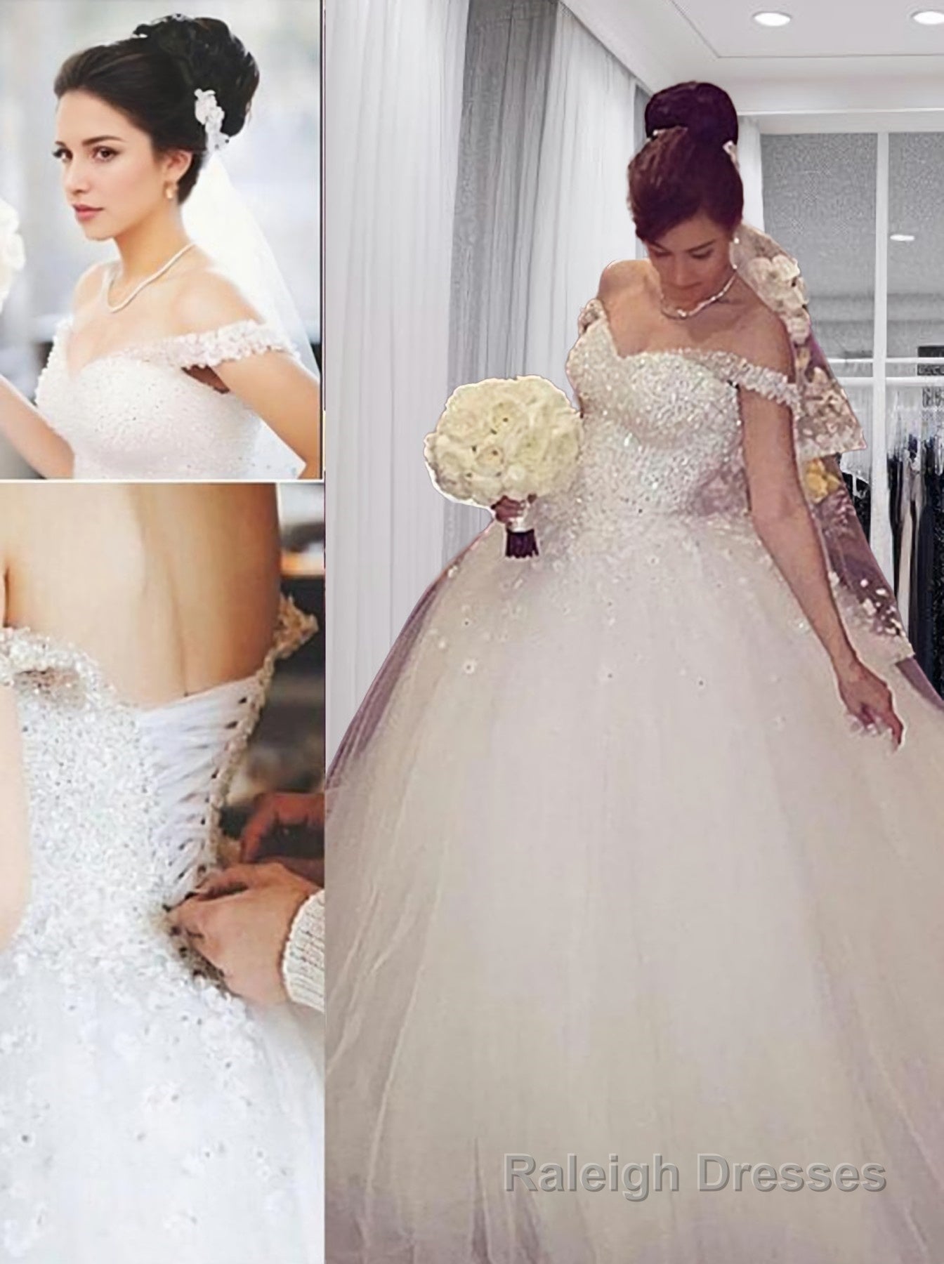 Ball Gowns Off-the-Shoulder Court Train Tulle Wedding Dresses With Appliques Lace Main image