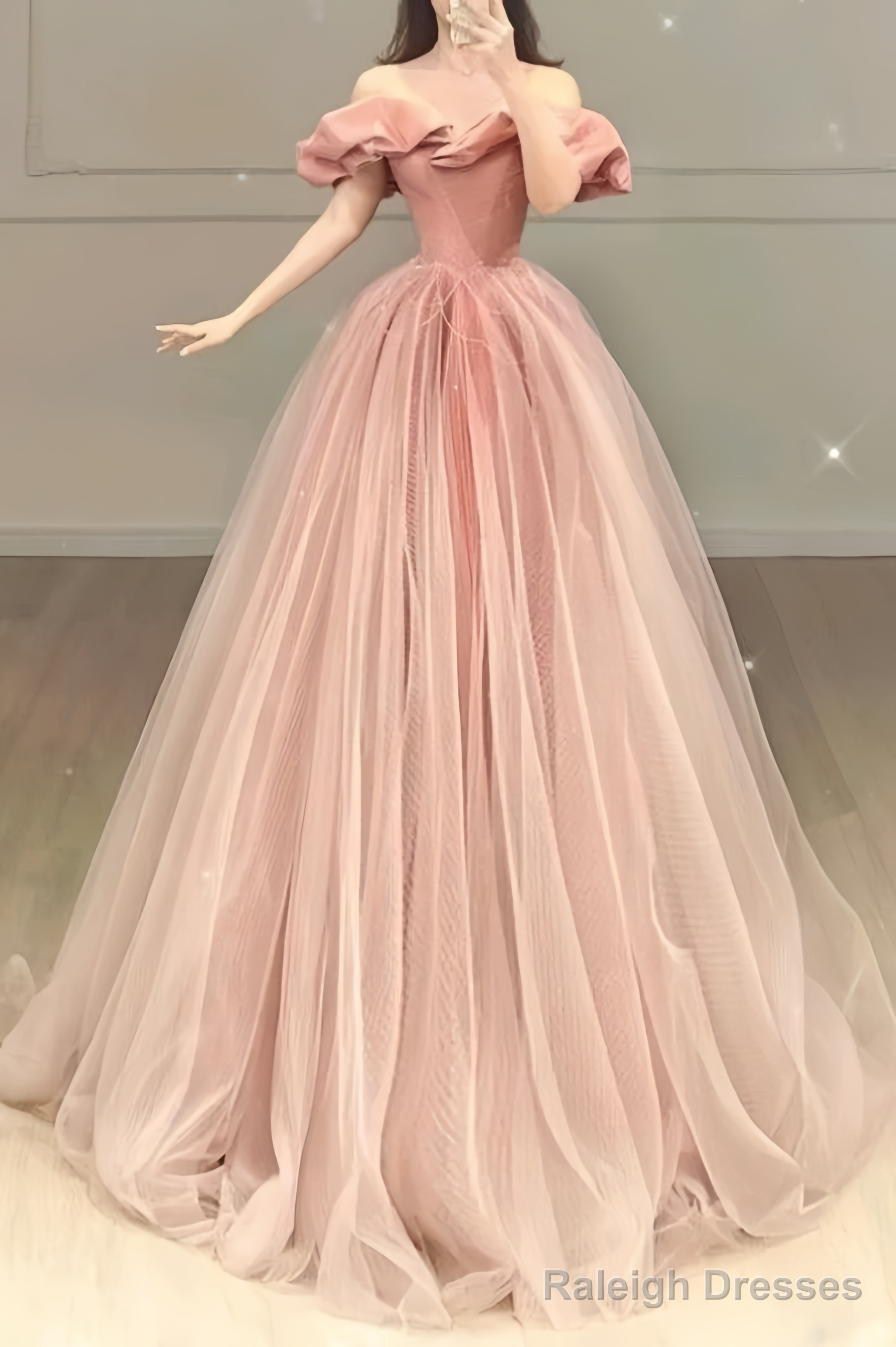 Ball Gown Off The Shoulder Floor Length Sleeveless Pink Prom Dress Main image