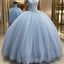 Ball Gown Off-the-Shoulder Floor-Length Tulle Prom Dresses With Appliques Lace