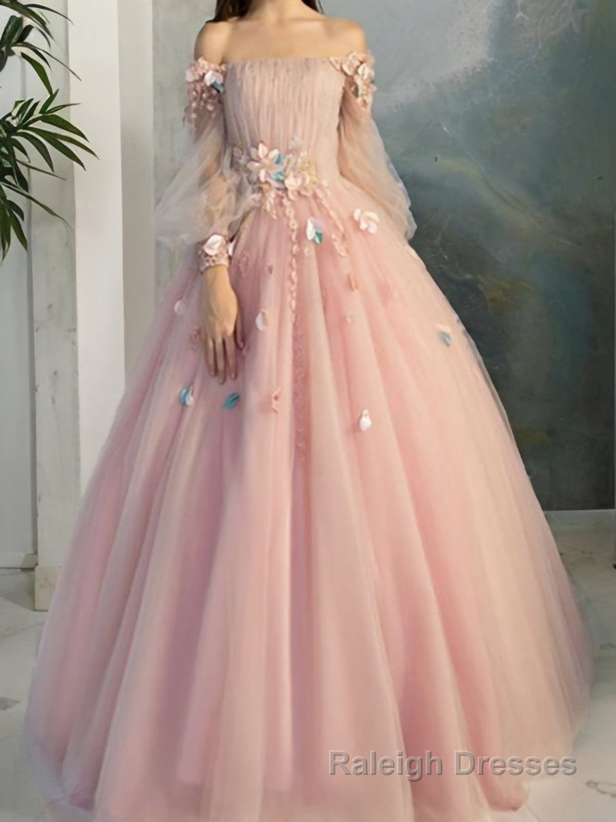 Ball Gown Off-the-Shoulder Floor-Length Tulle Prom Dresses With Flower Main image