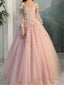 Ball Gown Off-the-Shoulder Floor-Length Tulle Prom Dresses With Flower