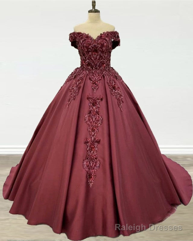 Ball Gown Off The Shoulder Satin Dresses With 3D Lace Main image