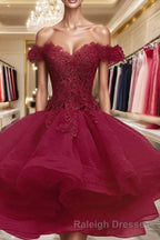 Ball Gown Off-the-Shoulder Short Mini Organza Homecoming Dress With Appliques Lace