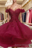 Ball Gown Off-the-Shoulder Short Mini Organza Homecoming Dress With Appliques Lace