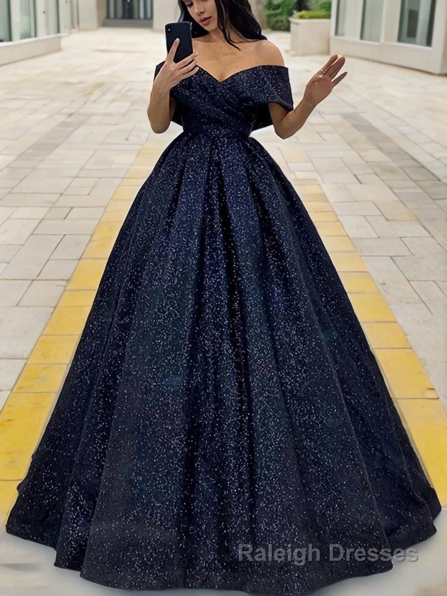 Ball Gown Off-the-Shoulder Sweep Train Prom Dresses With Ruffles Main image